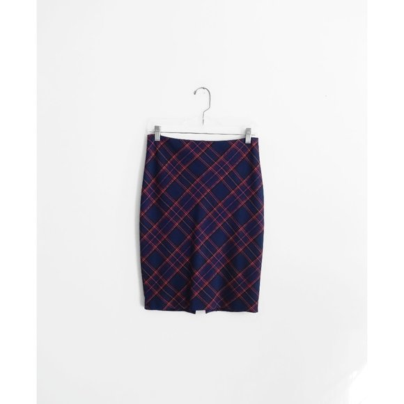 Trina Turk Blue Magenta Plaid Stretch Pencil Skirt size 0 - Picture 4 of 6